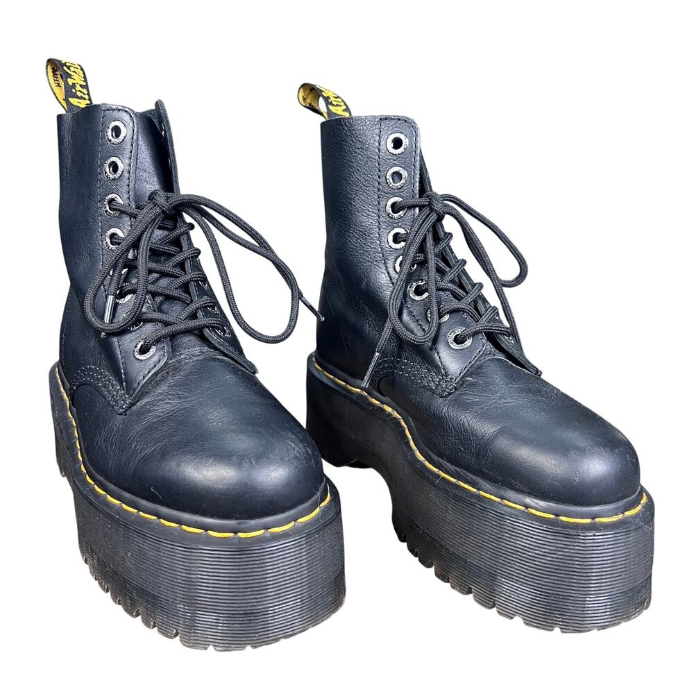 Dr. Martens Women’s 1460 Pascal Max Black Leather Platform Boots Size 6 - Picture 5 of 10